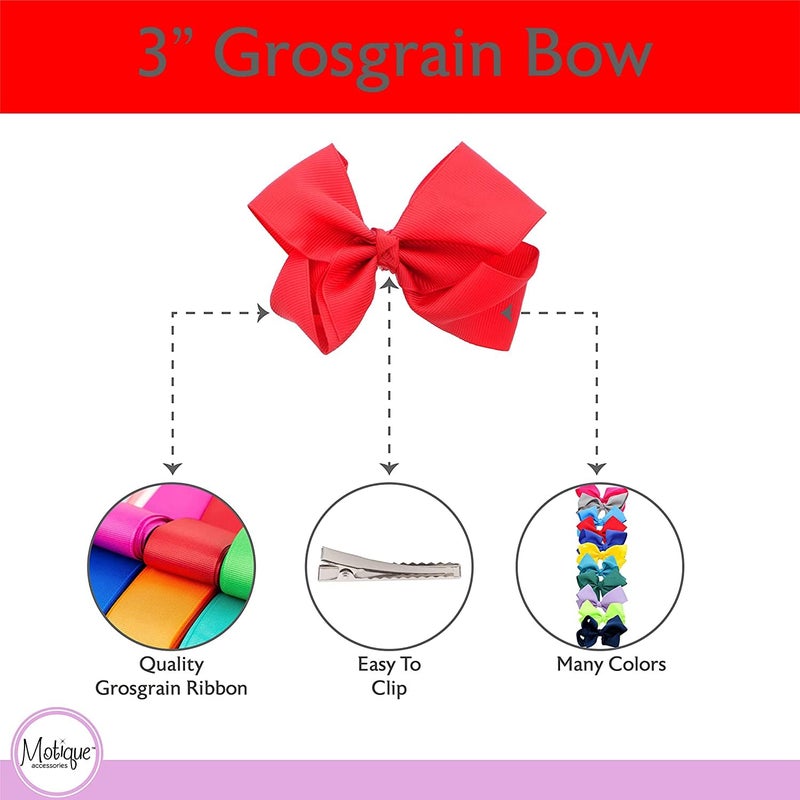 Motique Accessories 3 Inch Grosgrain Bow for Little Girls- Set of 2 (Red) - Image 3